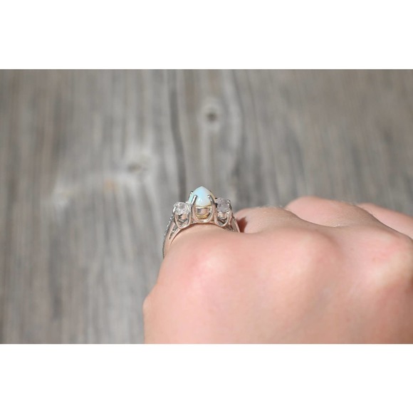 Opal engagement ring, Raw Diamond Ring, Rough Gemstone Jewelry, Sterling… - Picture 3 of 6